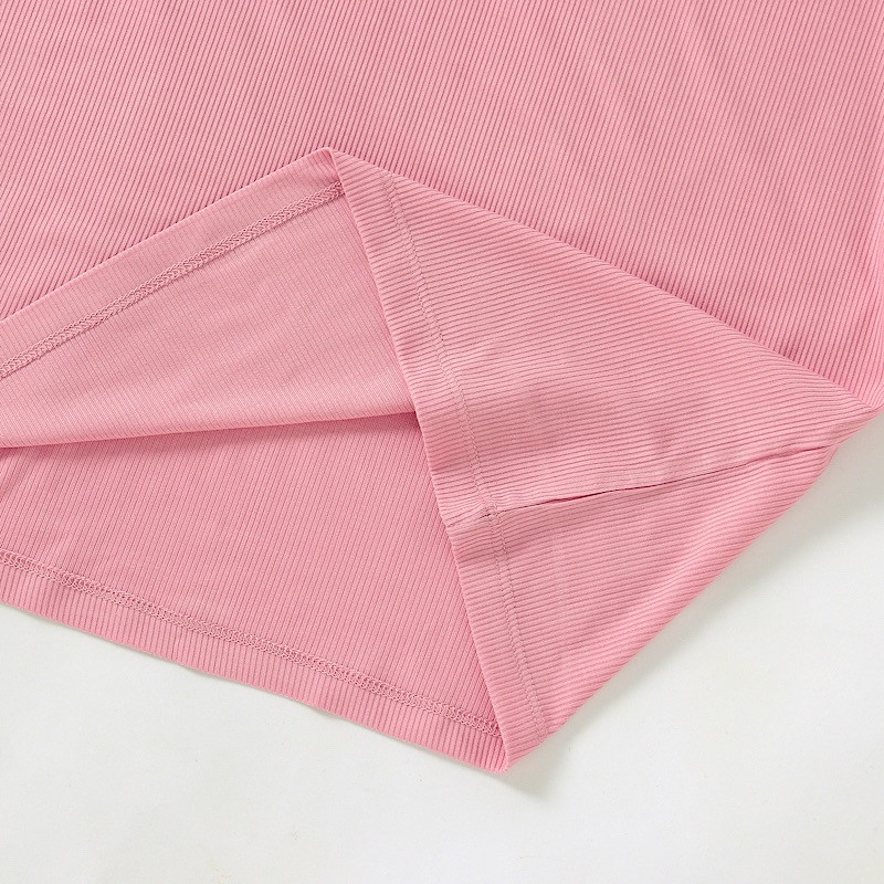 Stretchy Bamboo O Neck Short Sleeve Ribbed Women Nightgowns Short, Women Lounge Dress B014 Carnation Pink